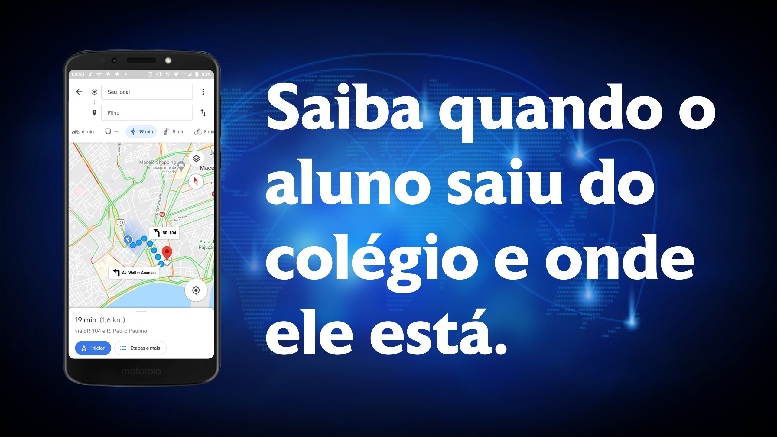 saiba onde o aluno foi, qual o nível de bateria, se desligou o celular com bateria ou se desligou por falta da bateria.